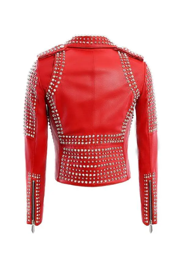 Grumpy Red Nikel Spiked Leather Jacket - Image 3