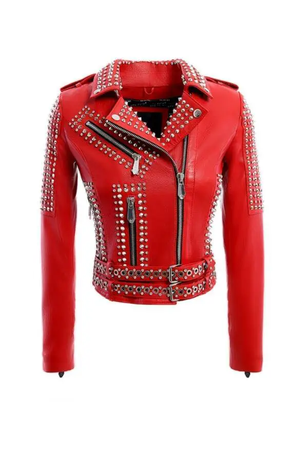 Grumpy Red Nikel Spiked Leather Jacket - Image 2