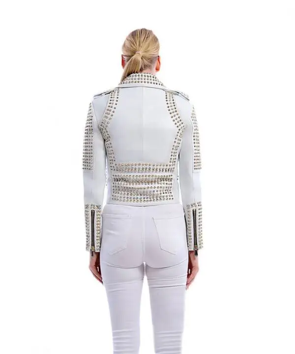 Grumpy White Gold Spided & Stones Leather Jacket - Image 9