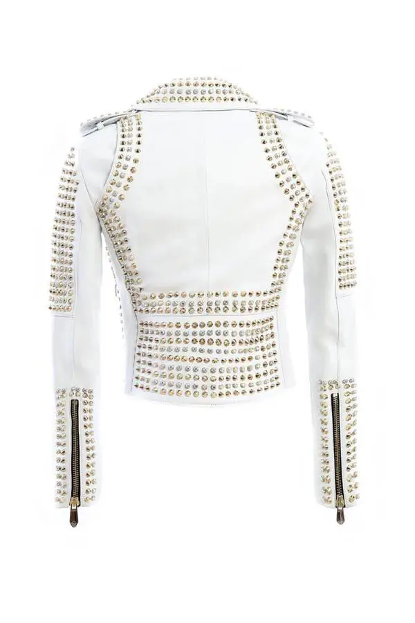 Grumpy White Gold Spided & Stones Leather Jacket - Image 2