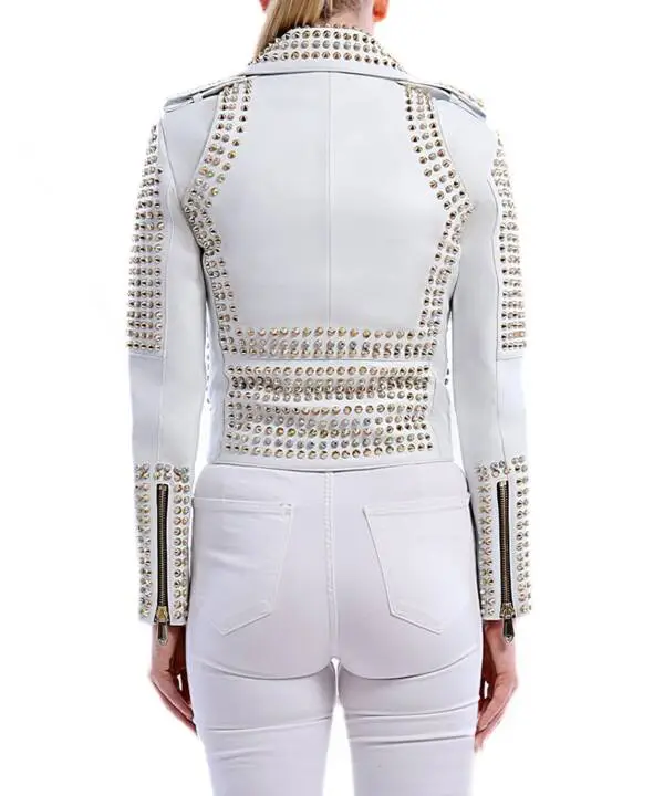 Grumpy White Gold Spided & Stones Leather Jacket - Image 10