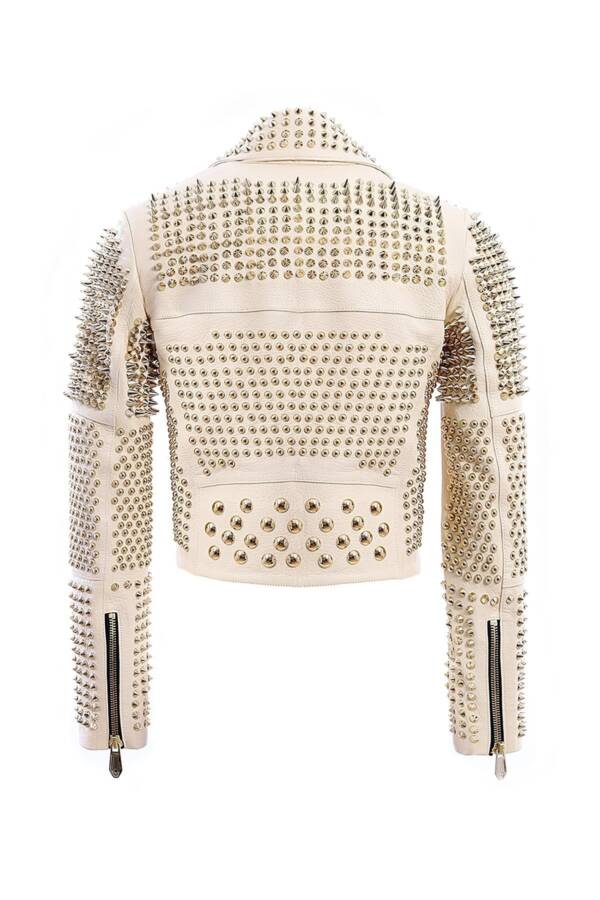 Aspirin Beg Gold Spiked  Leather  Jacket - Image 2