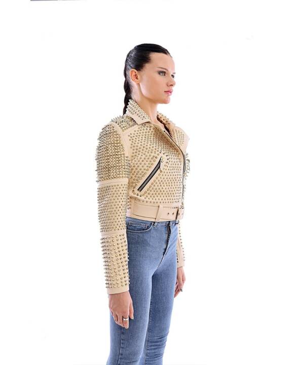 Aspirin Beg Gold Spiked  Leather  Jacket - Image 5