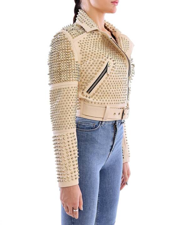 Aspirin Beg Gold Spiked  Leather  Jacket - Image 6