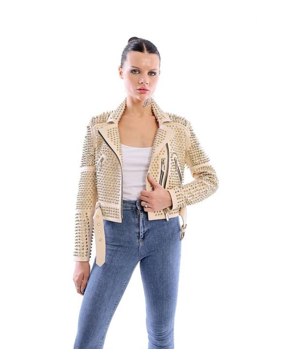 Aspirin Beg Gold Spiked  Leather  Jacket - Image 7