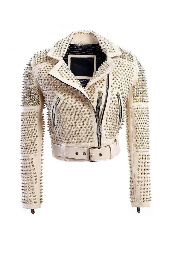 Aspirin Beg Gold Spiked  Leather  Jacket - Image 3