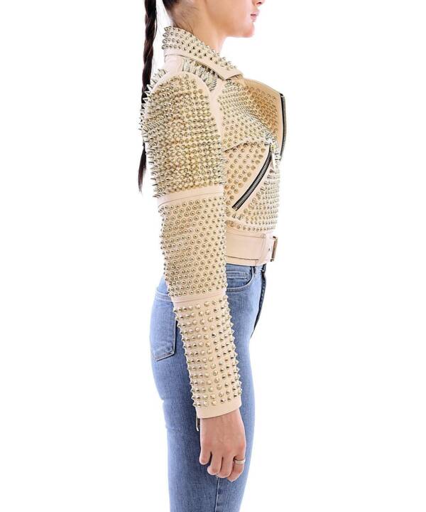 Aspirin Beg Gold Spiked  Leather  Jacket - Image 12