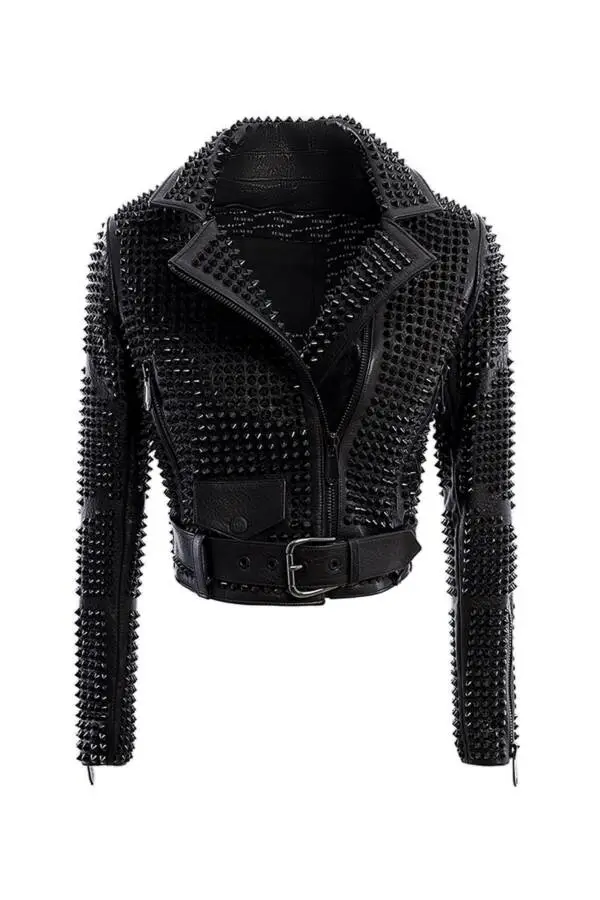 Damn Black Spiked Leather Jacket - Image 3