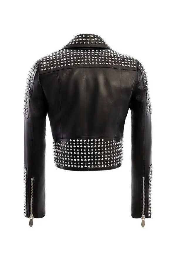 M17 Black Nikel Spiked Leather Jacket - Image 2