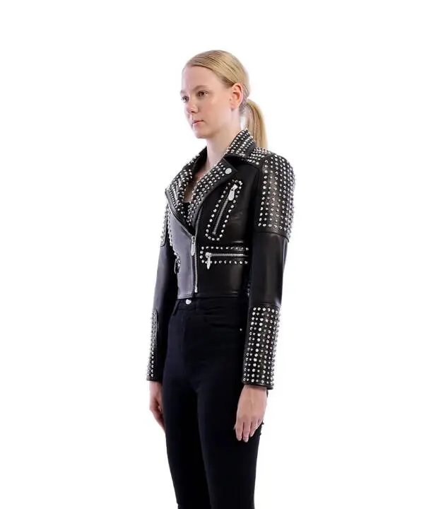 M17 Black Nikel Spiked Leather Jacket - Image 5