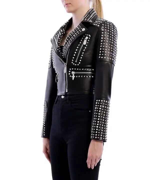 M17 Black Nikel Spiked Leather Jacket - Image 6