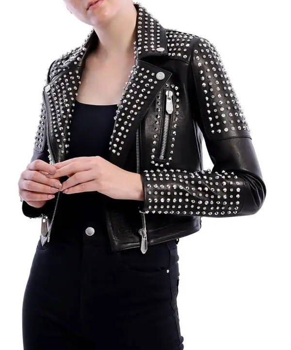 M17 Black Nikel Spiked Leather Jacket - Image 8