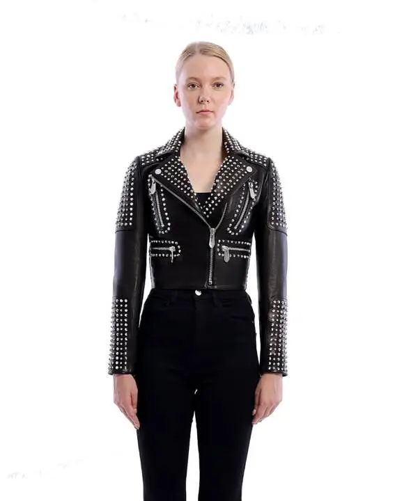 M17 Black Nikel Spiked Leather Jacket - Image 9