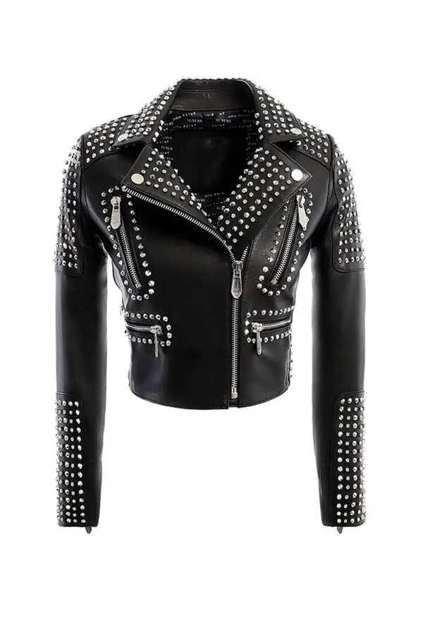 M17 Black Nikel Spiked Leather Jacket - Image 3