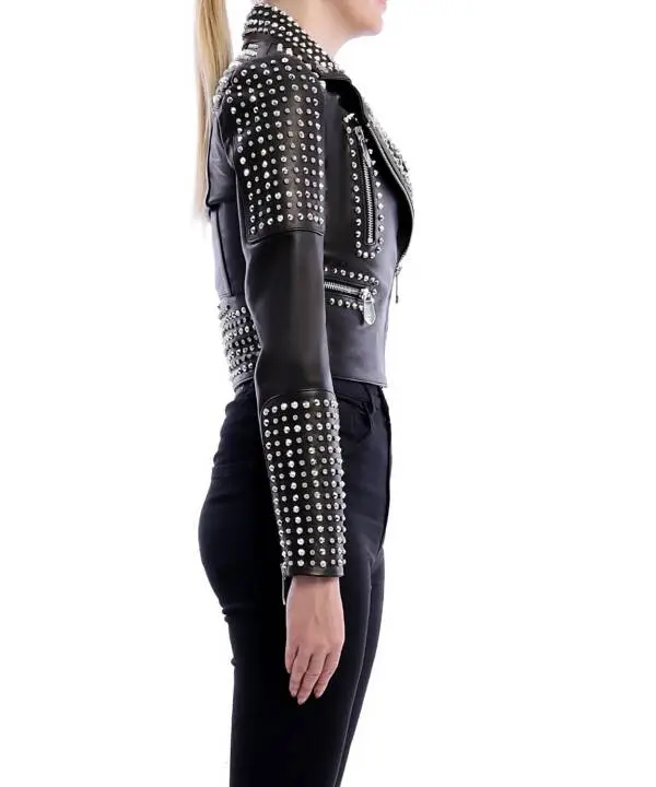 M17 Black Nikel Spiked Leather Jacket - Image 11