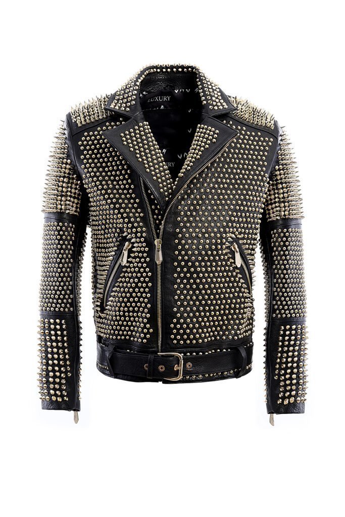 Slogan Black Black Spiked Leather Jacket Vavskins