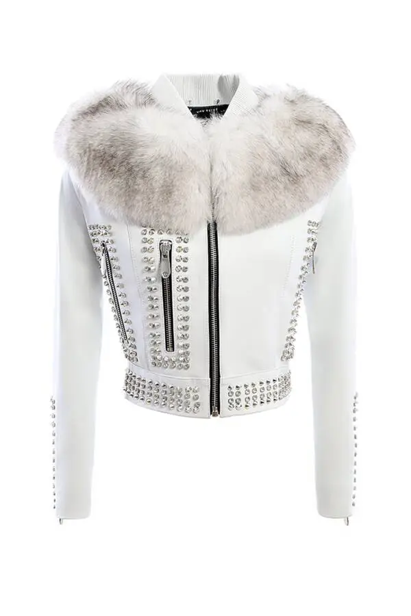 White Leather With Fur Collar