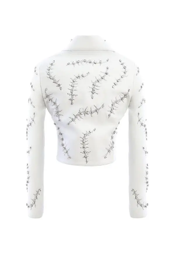 Lizy White Leather Stones Leather Jacket - Image 2