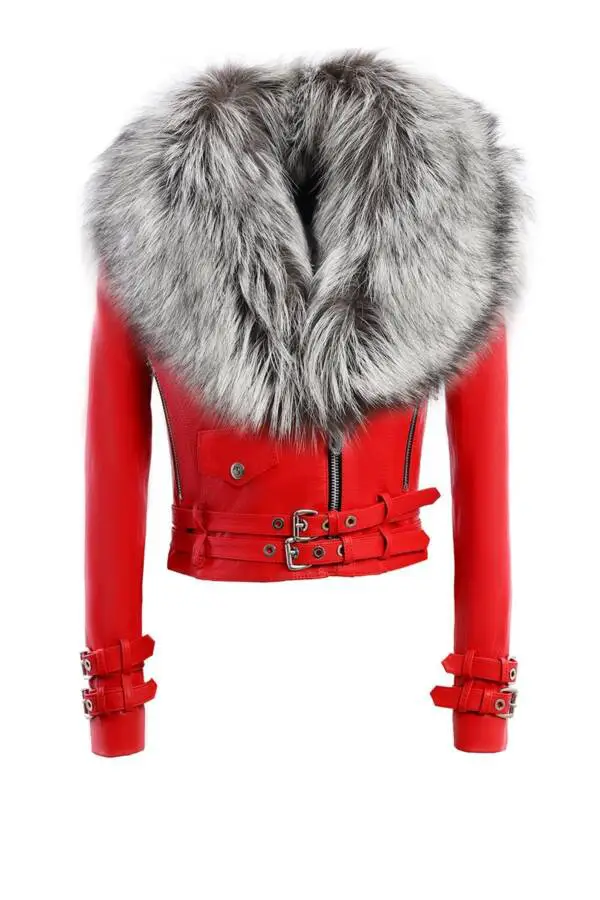 Red Leather With Fur Collar