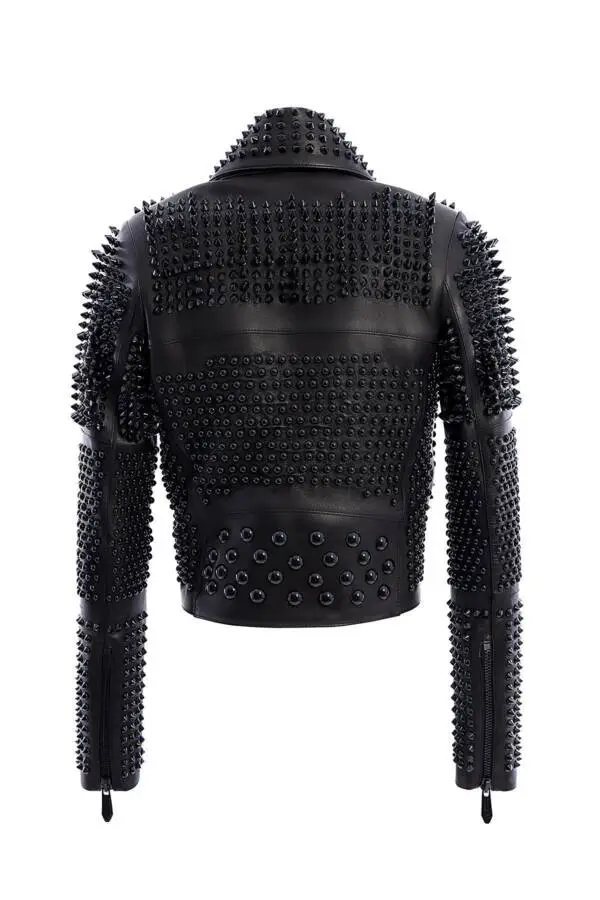 Aspirin Black - Black Spiked Leather Jacket - Image 3