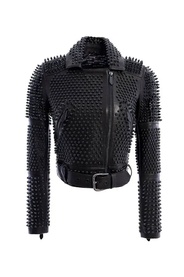 Aspirin Black - Black Spiked Leather Jacket