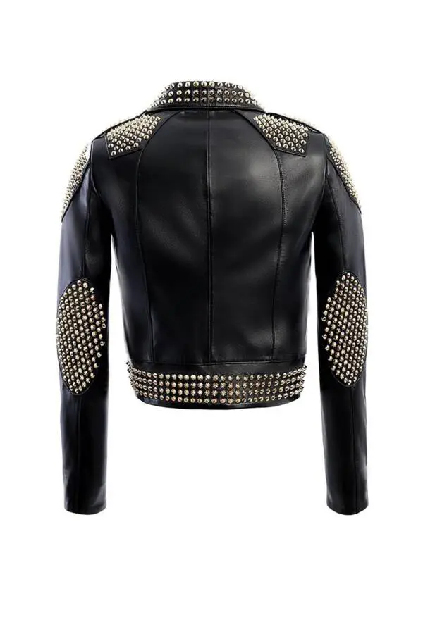 İCONİC Black Golden Spiked Leather Jacket - Image 2