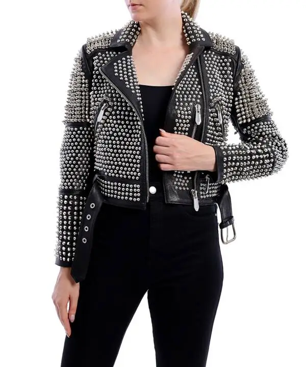 Aspirin Black Nikel Spiked Leather Jacket - Image 5