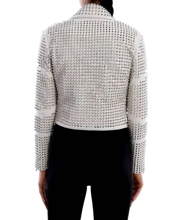 Damn White Nikel Spiked Leather Jacket - Image 10