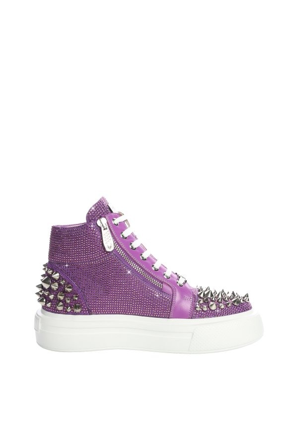 3D Crystal Purple Leather Shoes