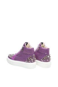 3D Crystal Purple Leather Shoes