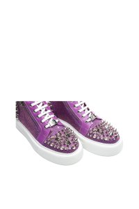 3D Crystal Purple Leather Shoes