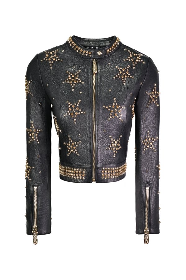 SS25-126-GOLD STARS LEATHER JACKET